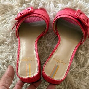 Sam Edelman Bright Coral Beaded Buckle Slide Mules